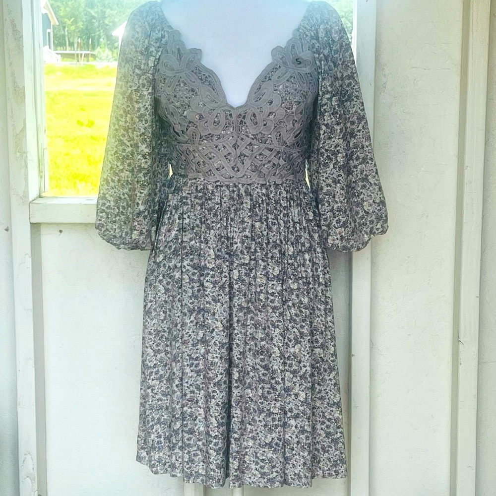 Lace Bralette Bodice Rayon Challis Floral Dress - NWT